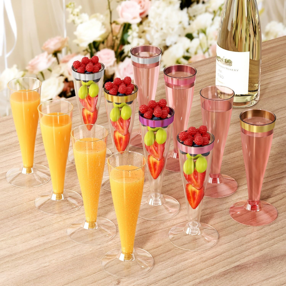 40 Pack Pink Champagne Flutes Plastic Wine Glasses Disposable, 4.5 Oz Clear Mimosa Glasses for 2025