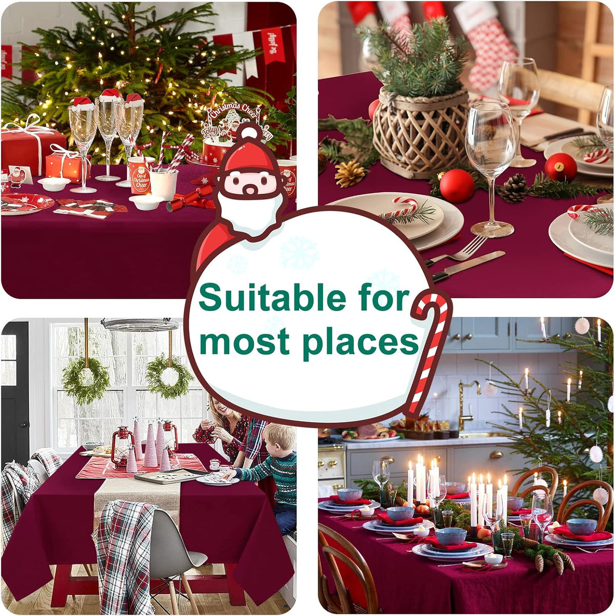 Hiasan Burgundy Tablecloth for Rectangle Tables - Waterproof and Spillproof Washable Fabric Table