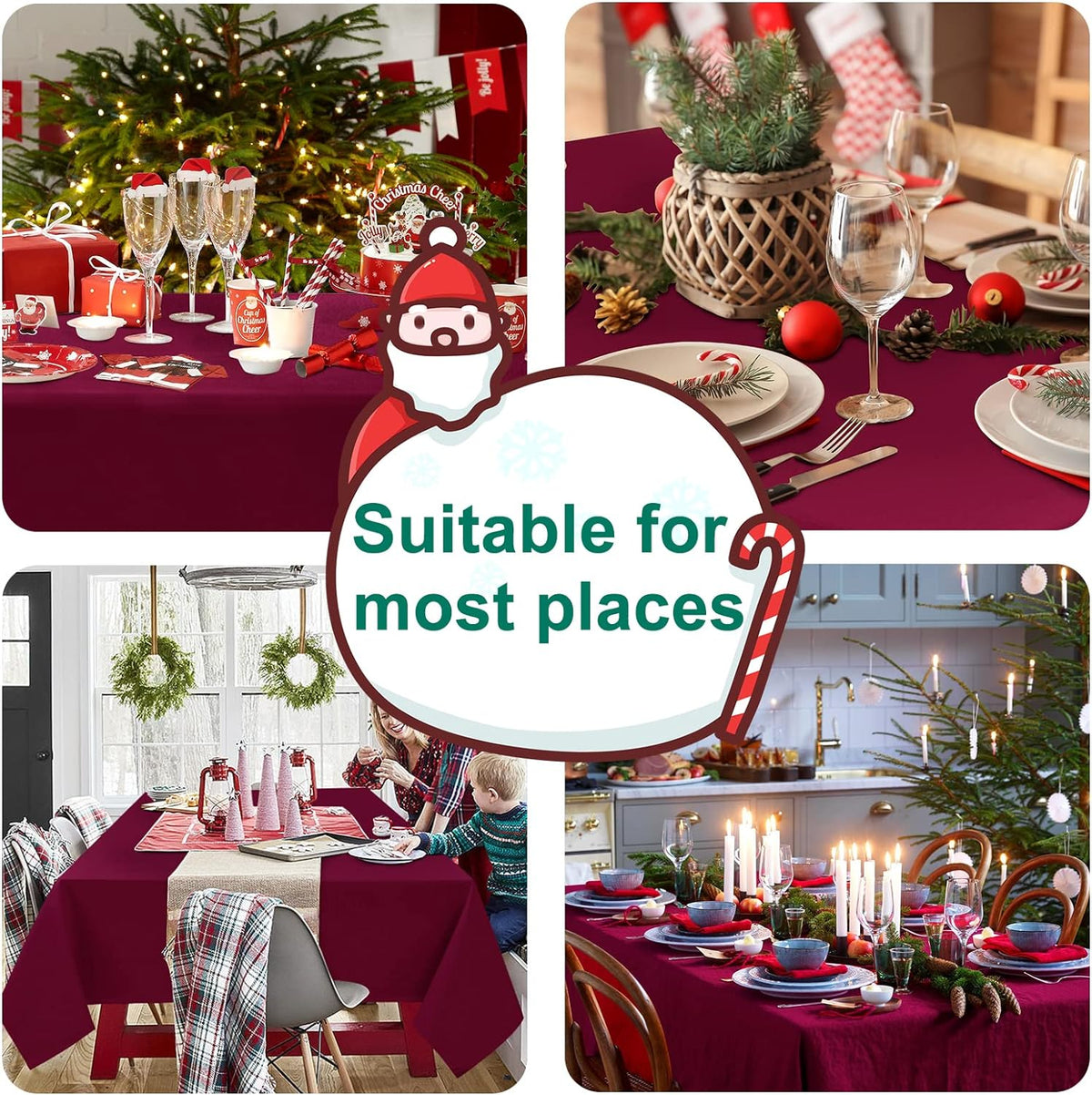 Hiasan Burgundy Tablecloth for Square Tables - Waterproof and Spillproof Washable Fabric Table