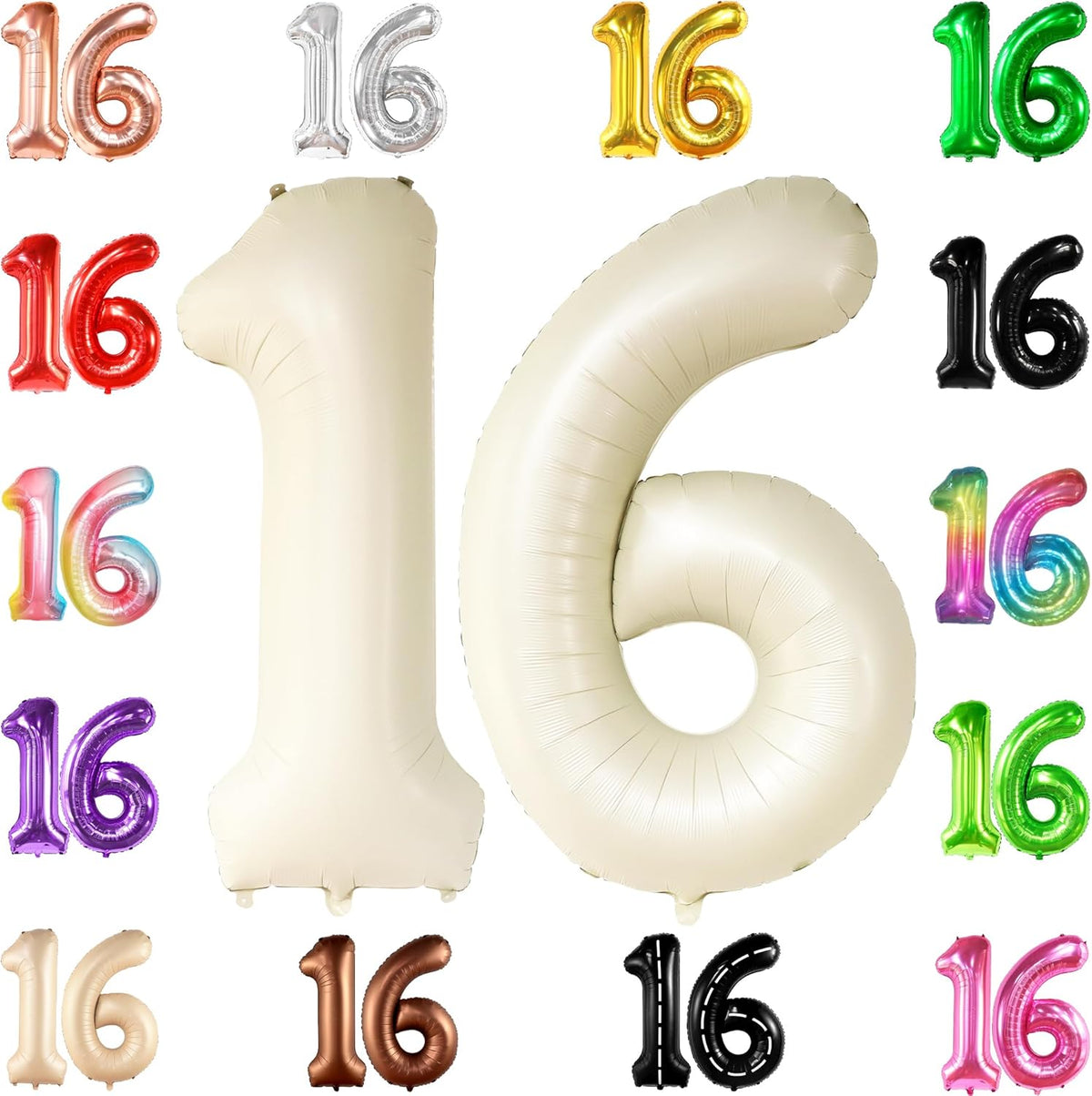 KatchOn, Cream 16 Balloon Numbers - Large, 40 Inch | 16 Birthday Balloons for Sweet 16 Party
