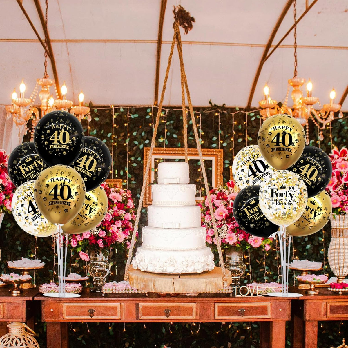 TONIFUL 4 Set Black Gold Balloon Stand Kit for Birthday Decorations for 40th,Balloon Centerpieces