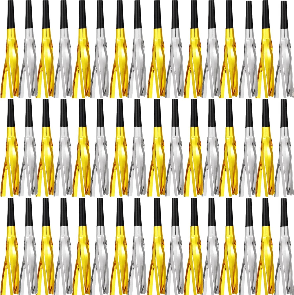 Metallic Fringed Noise Makers, 48 Pcs, Gold, Silver, for Noise Makers Party Favors, Baby Shower