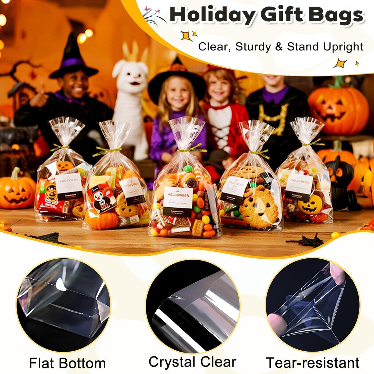 PigPotParty Cellophane Treat Bags 6x9 Inch, 50 Pack, Clear Goodie Bags
