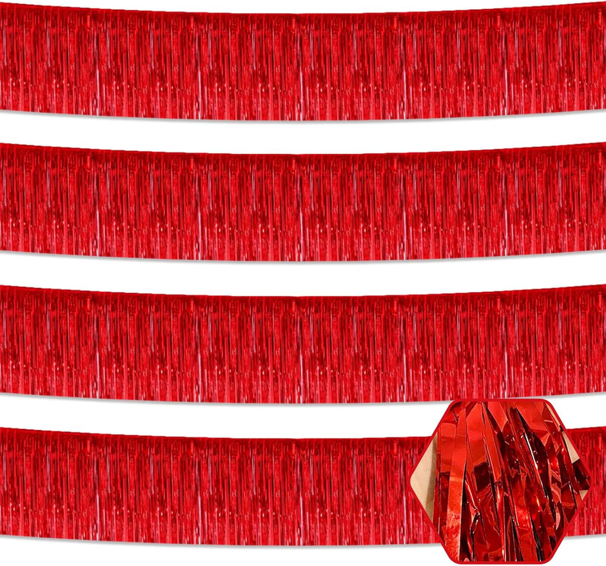 4 Pack 10 Feet Red Foil Fringe Garland Metallic Tinsel Streamers Banner Wall Hanging Curtain