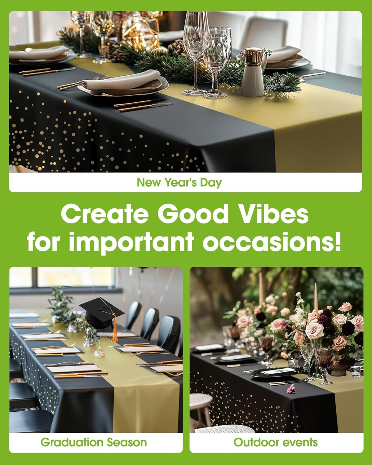 Pureegg Plastic Table Cloth Disposable 10 Pack, 54 x 108 Inch, Table Runner Style, Graduation