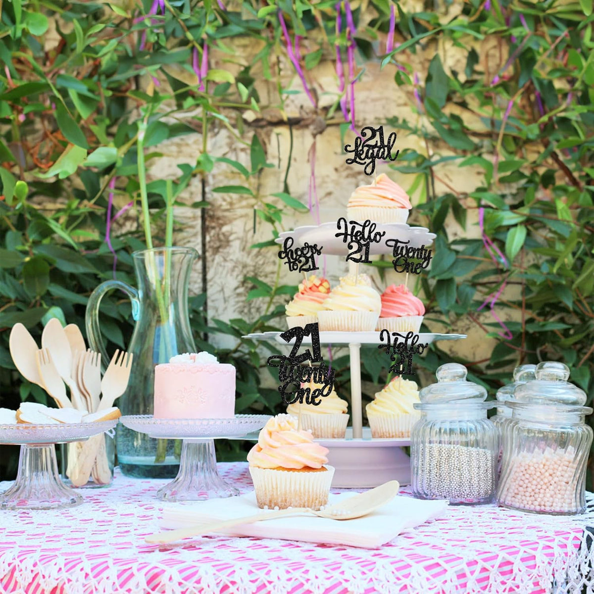 30pcs 21st Birthday Cupcake Toppers - Legal 21st Cupcake Picks - Cheers to 21 Years Old Cake