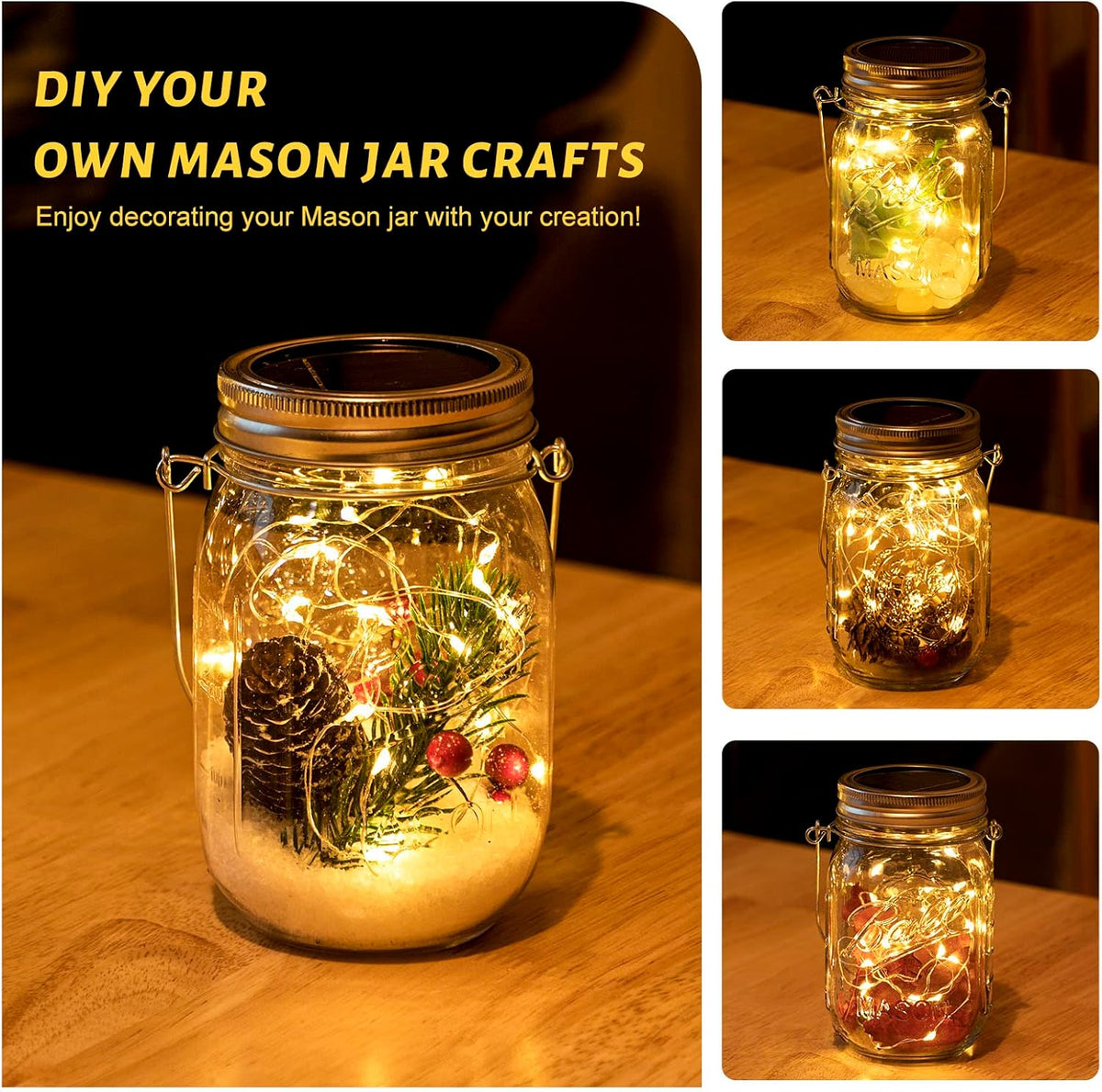 HXWEIYE 8 Pack Solar Mason Jar Lights Lanterns,Jars & Hangers Included，30LED Waterproof Hanging