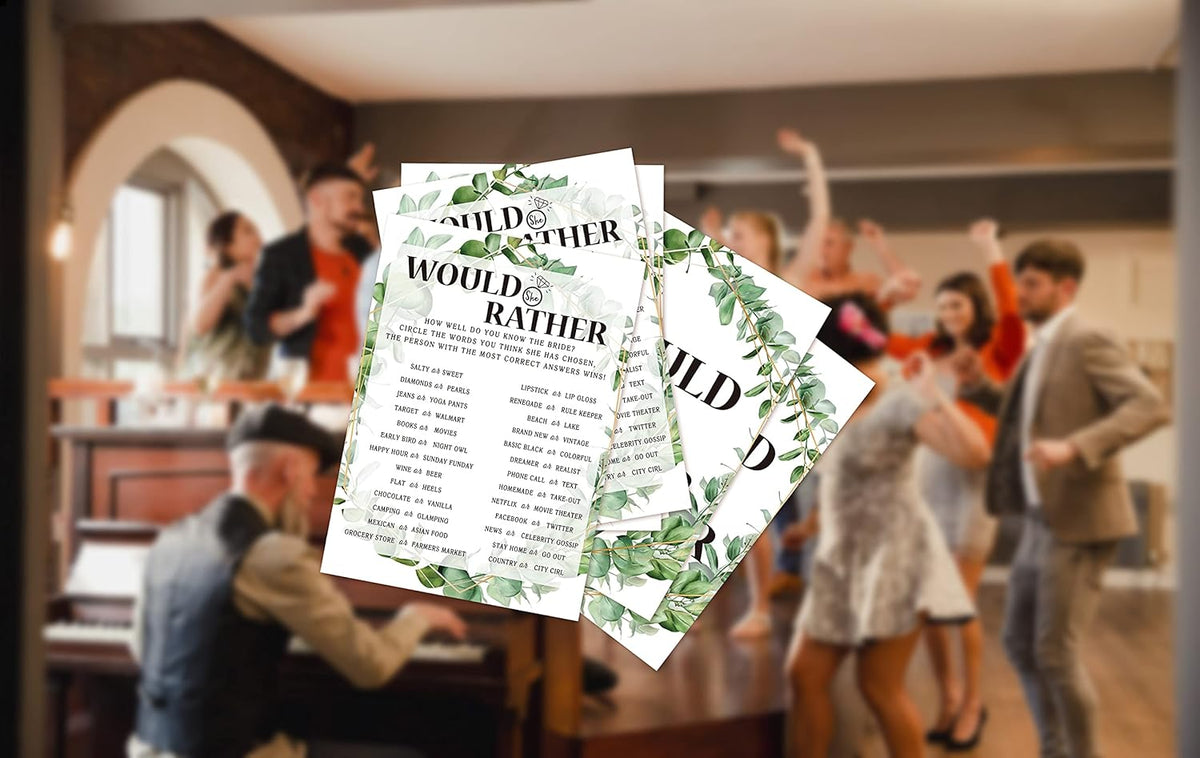 Bridal Shower Game Cards, Would She Rather Game, Tropical Jungle Theme Engagement Party Cards For