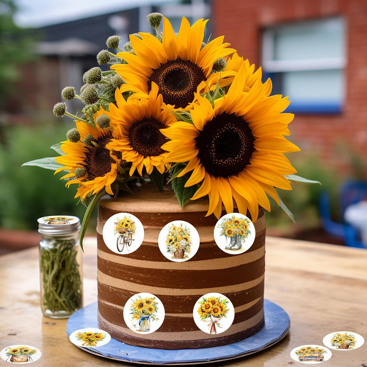36 Pack Edible Sunflowers Cupcake Toppers Wafer Paper Floiwers Cupcake Picks Edible Yellow Sun