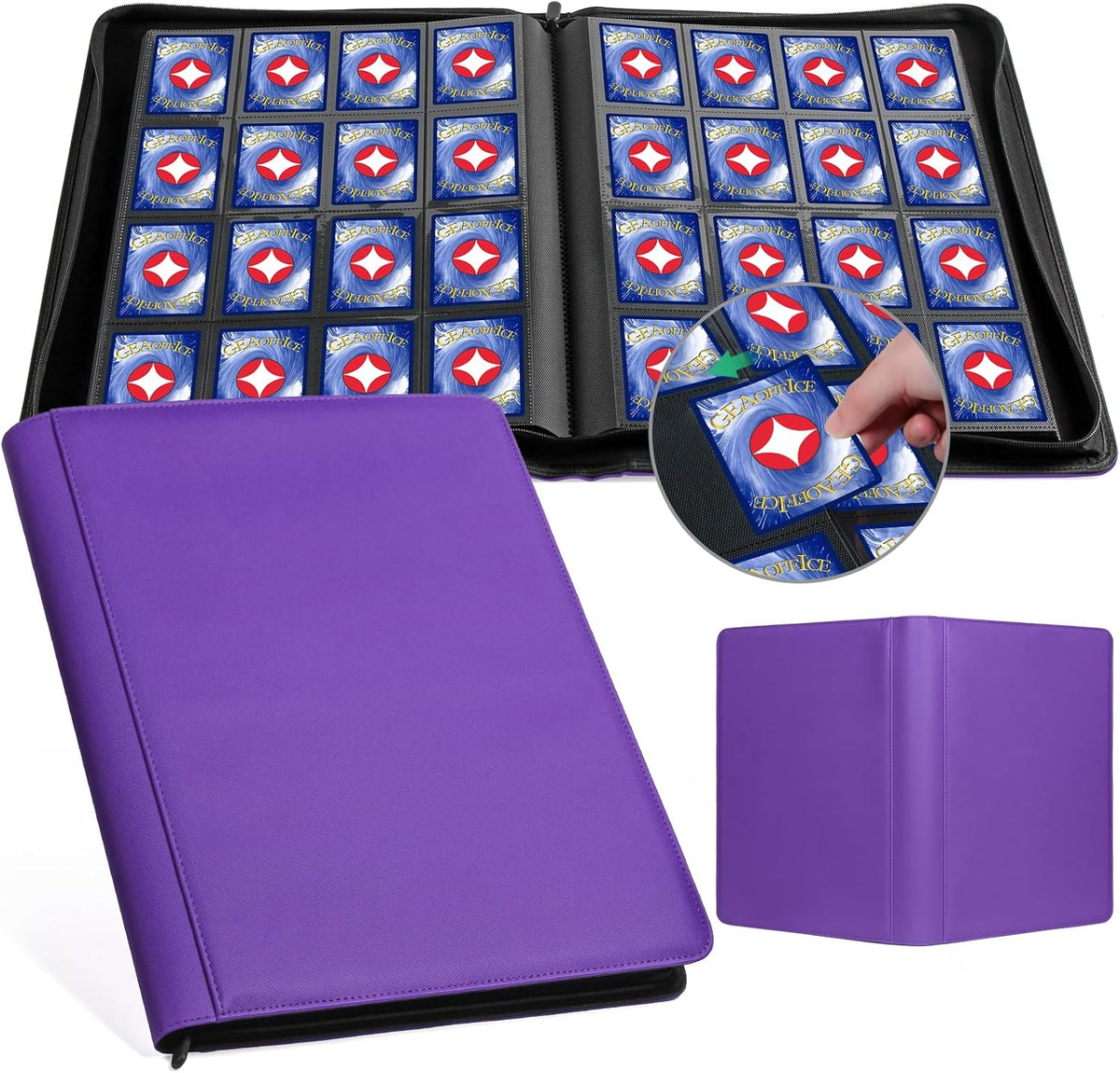 GEAoffice Premium 1000+ Card Binder - Sturdy PU Cover 16 Pocket Trading Card Collection Holder