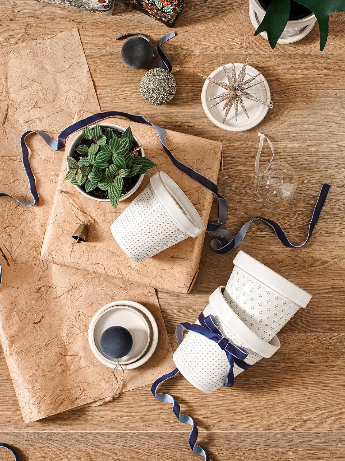 LE TAUCI Ceramic Plant Pots, 6 Inch Flower Pot with Drainage Hole & Saucer, Embossed Planter Pots
