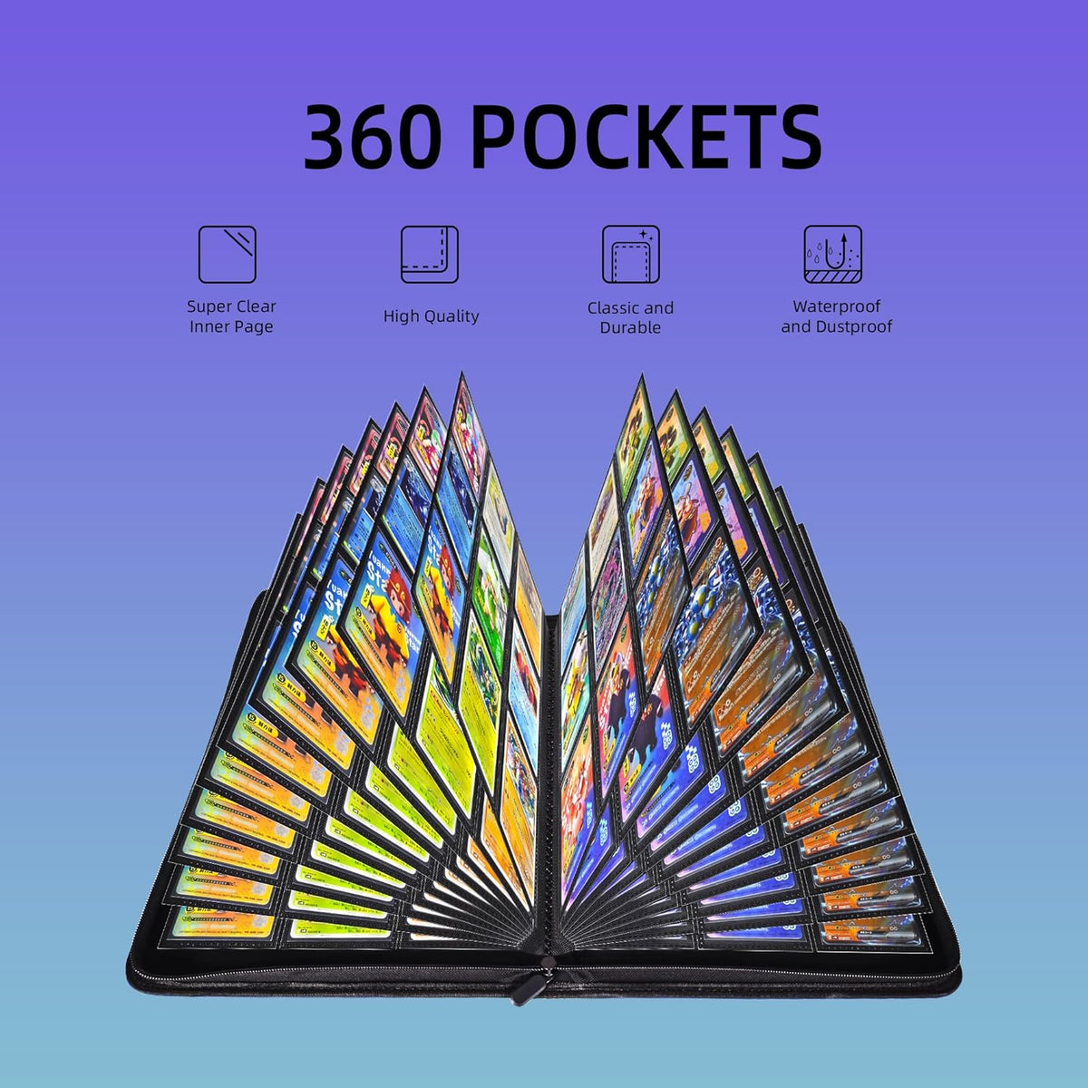 9 Pockets Premium Card Binder 360 Cards Trading Card Binders Zip Card Storage Display Album(9