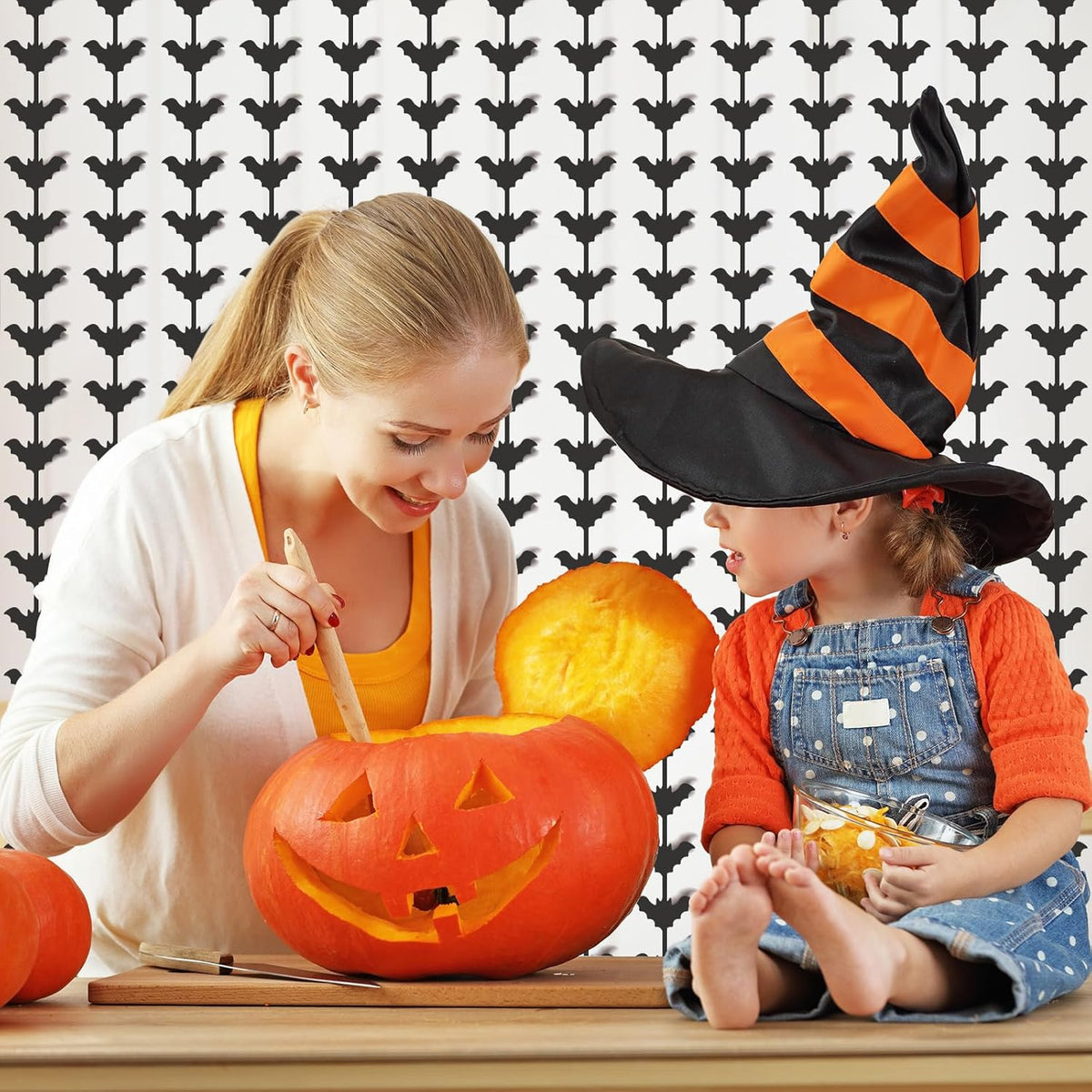 CANREVEL 2 Pack 3.2x6.5 Feet Halloween Foil Fringe Backdrop Curtains, Black Bat Tinsel Streamers