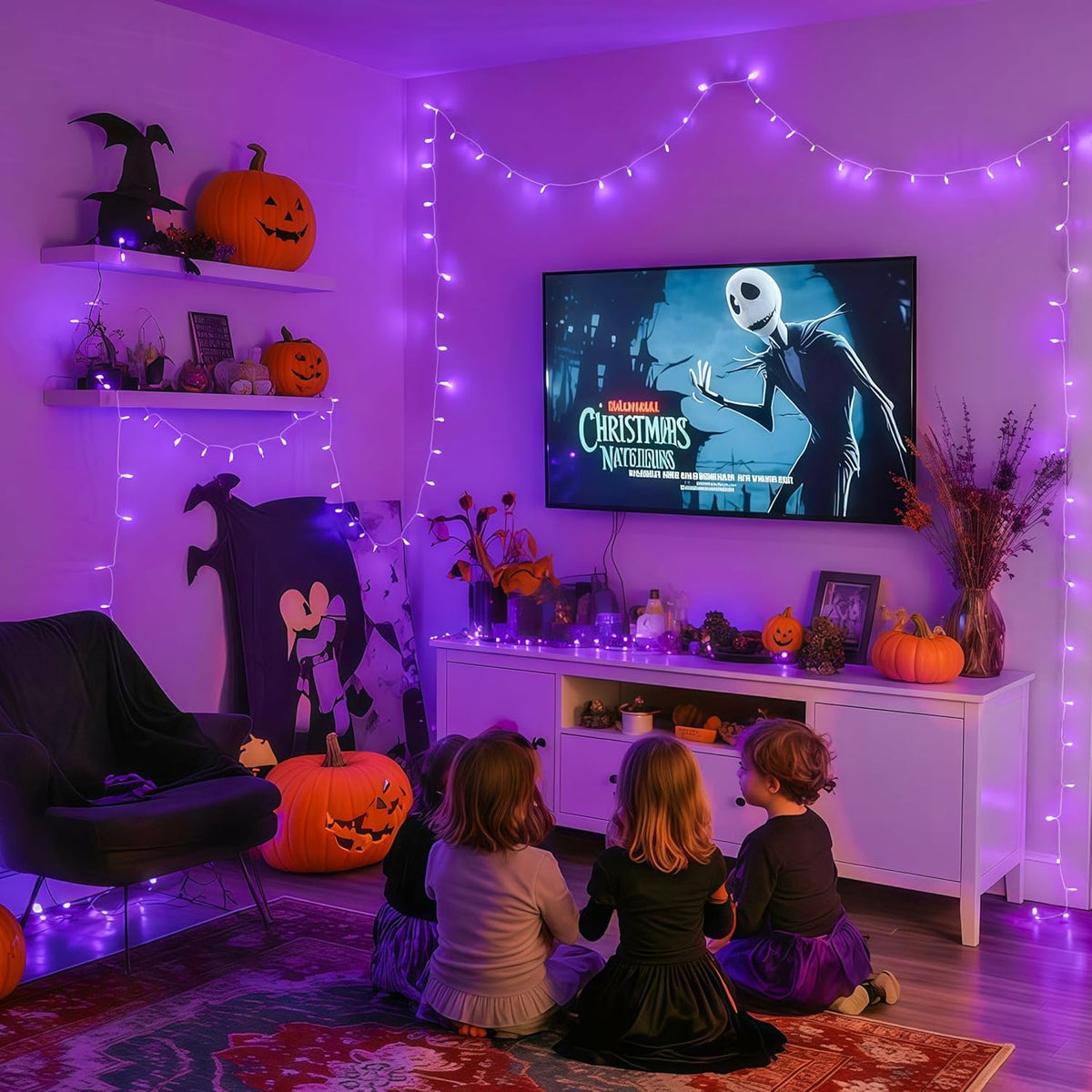 JMEXSUSS 163 FT 500 LED Purple Halloween Lights, 8 Modes Purple Light Indoor Outdoor Waterproof