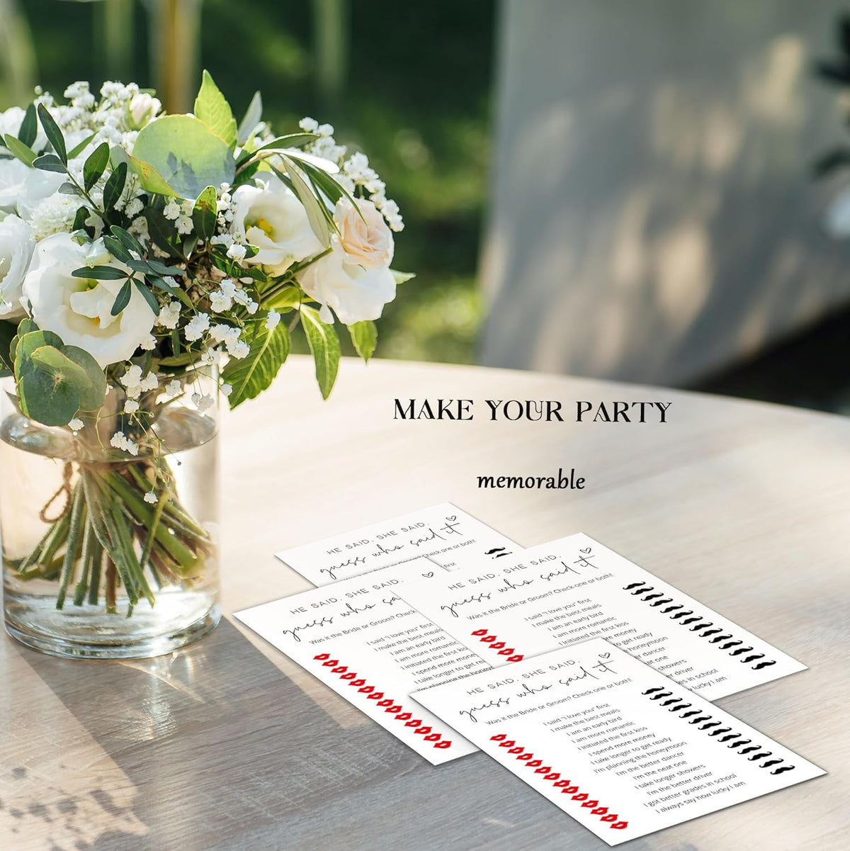 Bridal Shower Games, He Said She Said, 25Pcs Minimalist White Double-Sided Bridal Game Cards