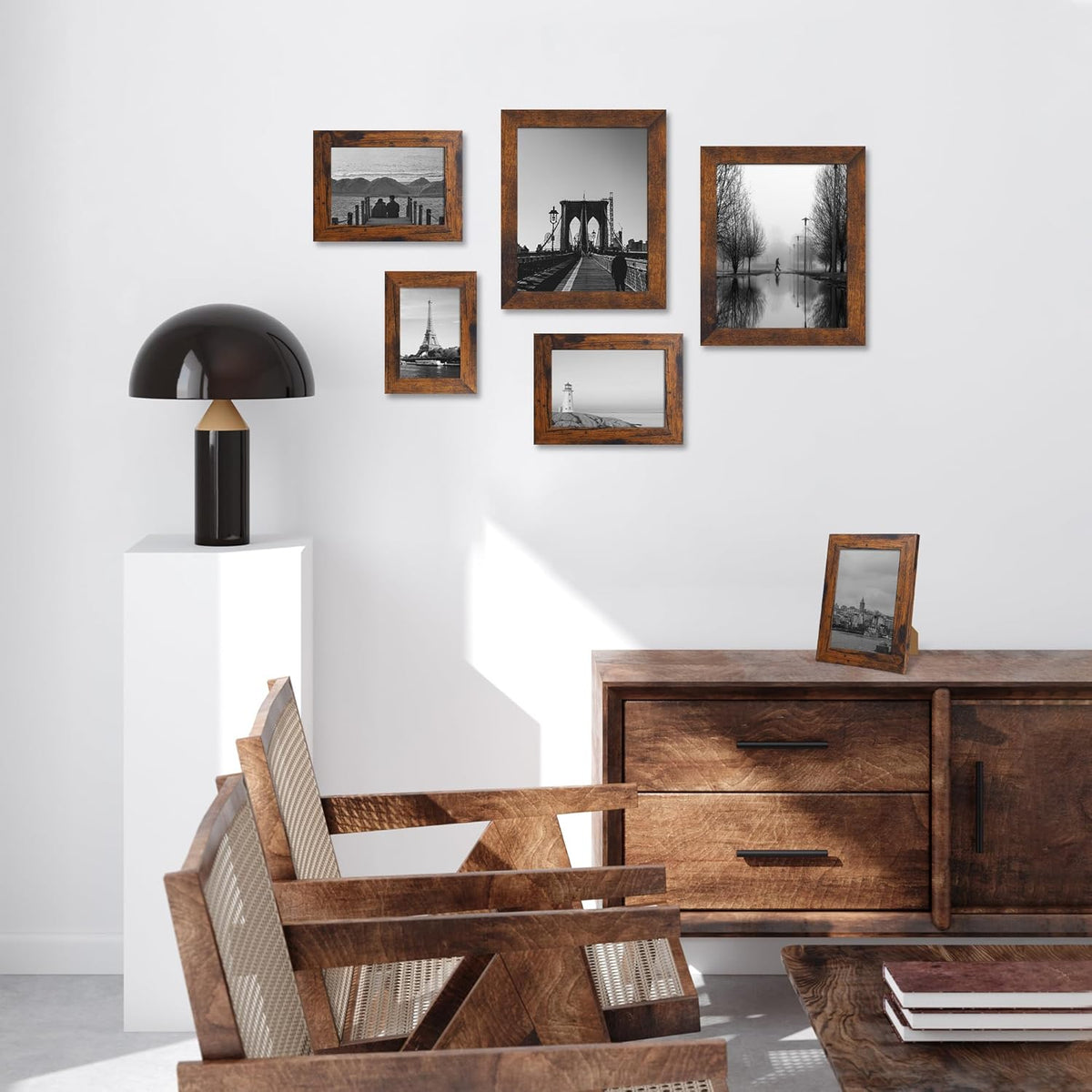 4x6 Picture Frame Set of 4, High Definition Glass 4 x 6 Frame, Wood Rustic Photo Frames for