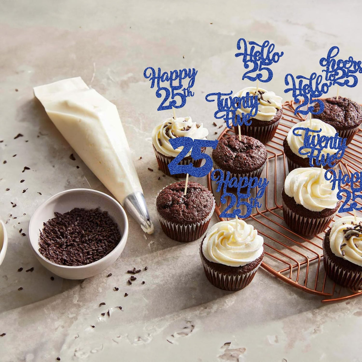 30pcs 25th Birthday Cupcake Toppers - 25th Anniversary Cheers to 25 Years Old Cake Decorations