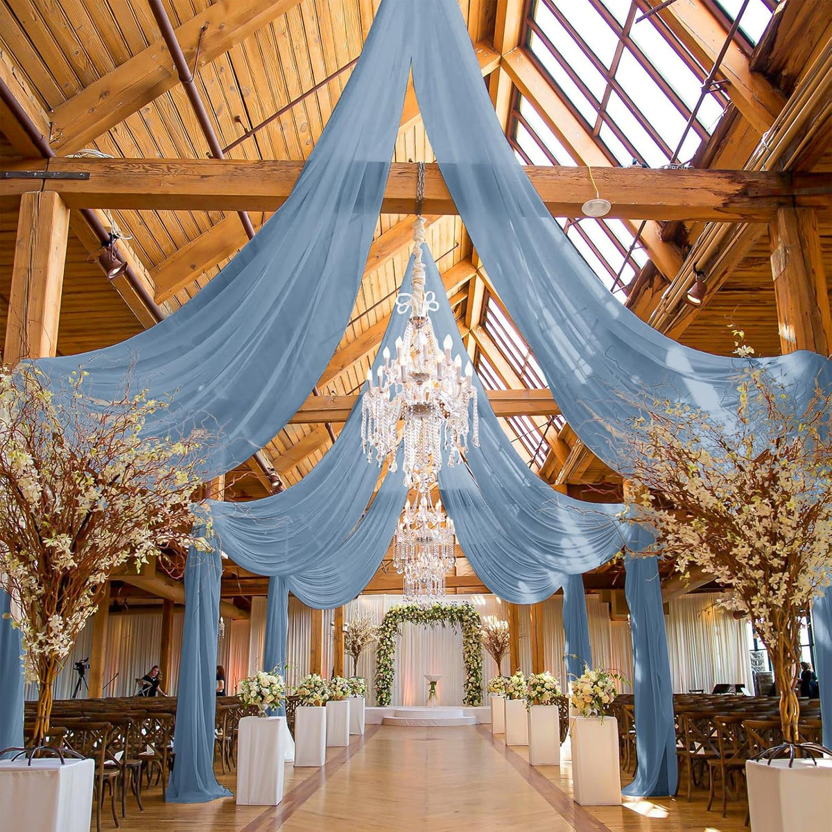 6 Panels Dusty Blue Ceiling Drapes for Wedding, 5ftx20ft Ceiling Drapes Cheesecloth Sheer Fabric