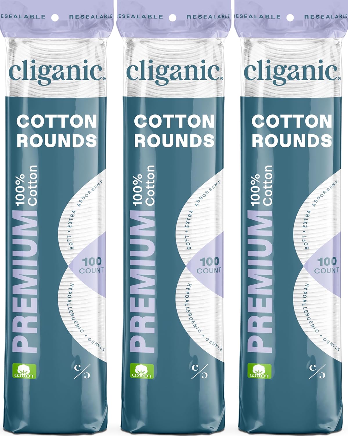 Cliganic Premium Cotton Rounds for Face (300 Count) - Makeup Remover Pads, Hypoallergenic