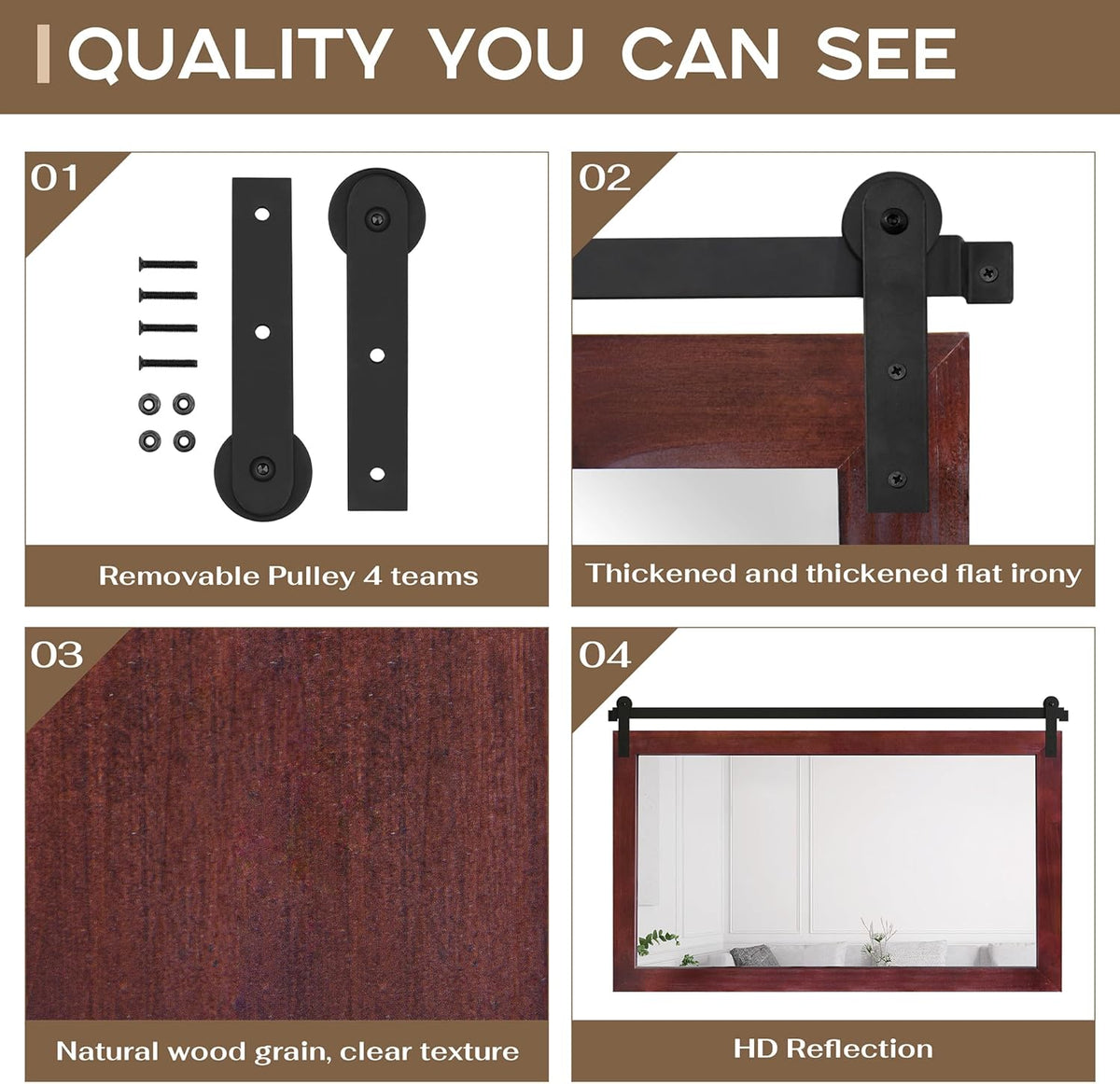 COGOOD Farmhouse Bathroom Mirror - 45 x 30 Rustic Wood Framed Wall Barn Door Mirror for Entryway