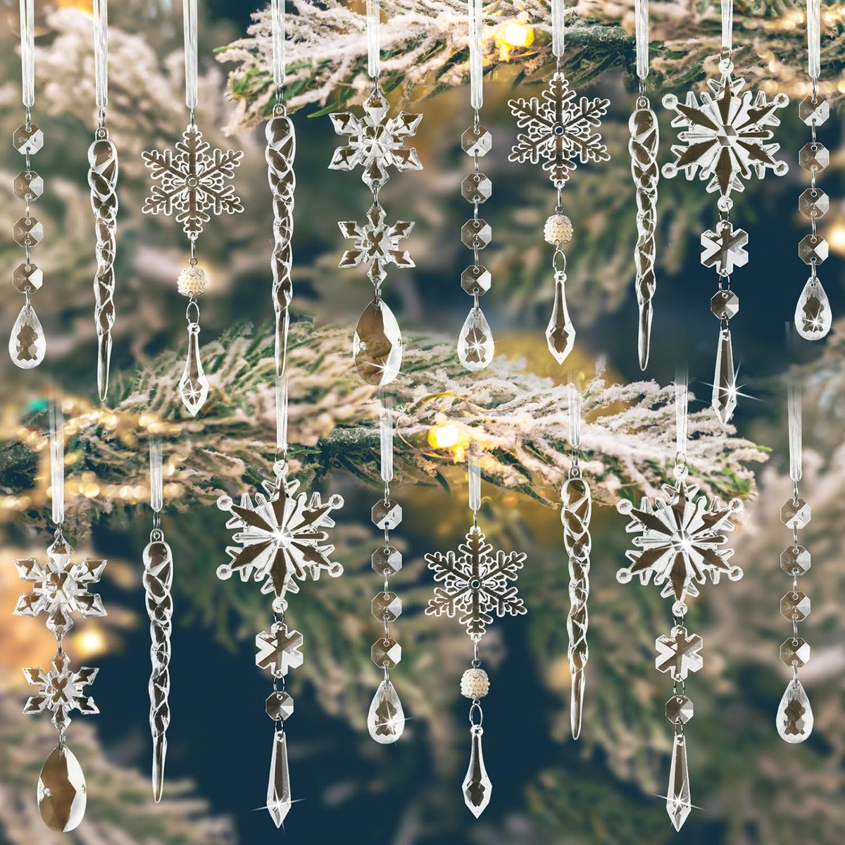 Christmas Tree Decorations 18Pcs, Acrylic Crystal Ornaments for Christmas Tree- Hanging Christmas