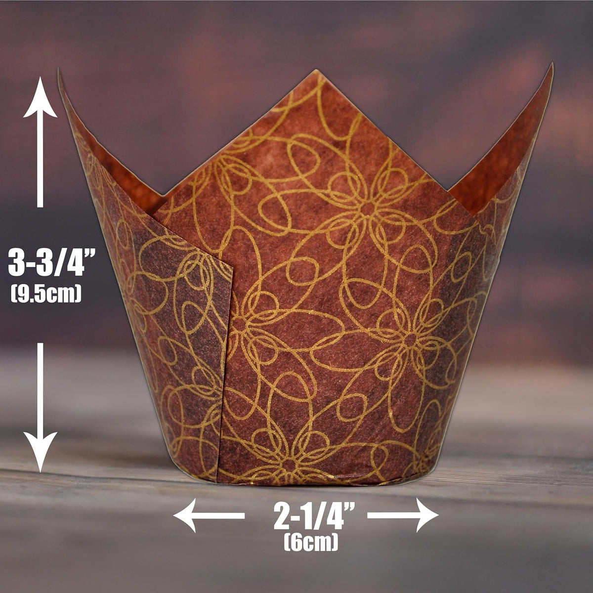 (JUMBO Large size) Brown Golden pattern Tulip Baking Cups 2-1/4"(Base diameter) x 3-3/4"(Wall