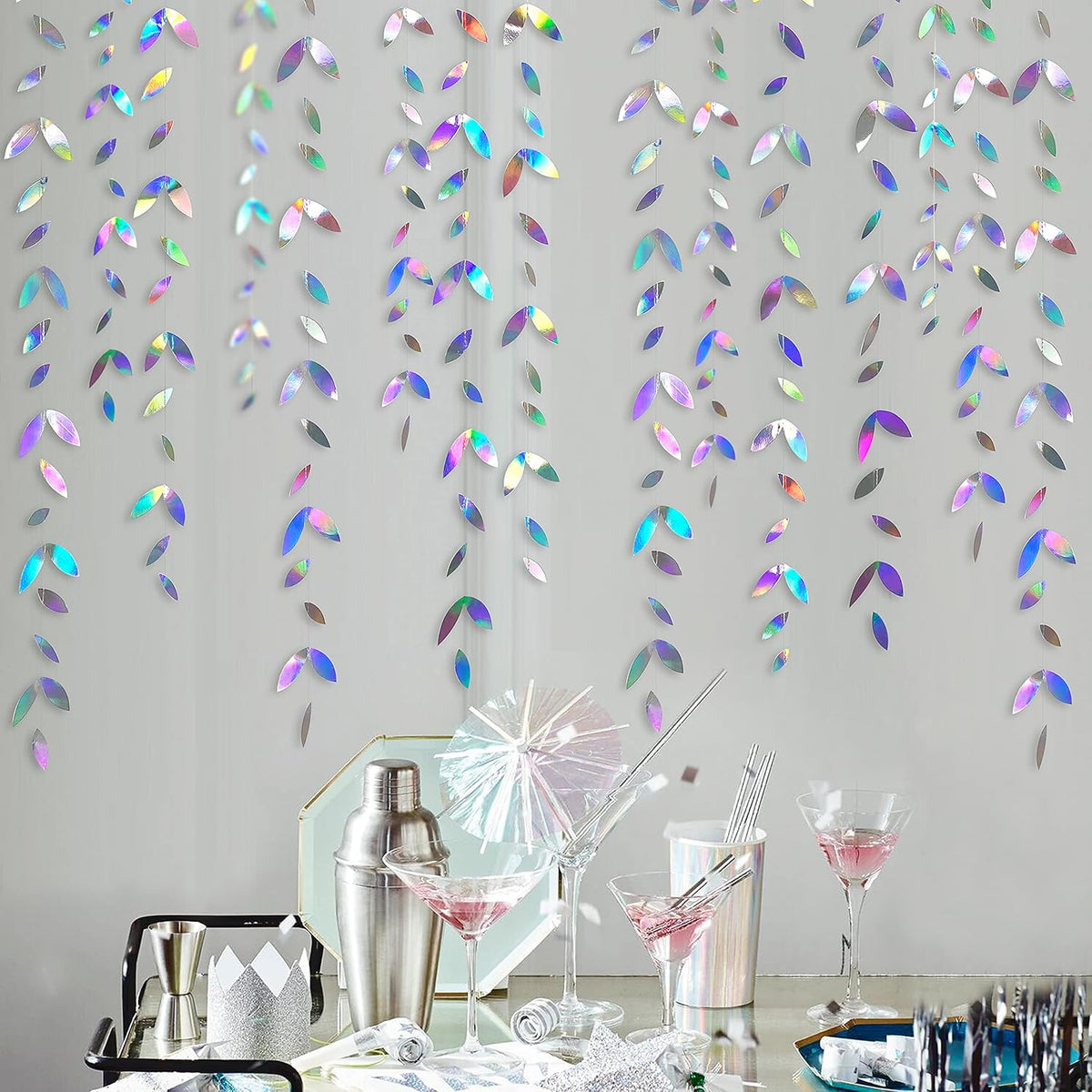 52Ft Iridescent Leaf Garland Holographic Paper Colorful Hanging Leaves Streamer Banner for Birthday