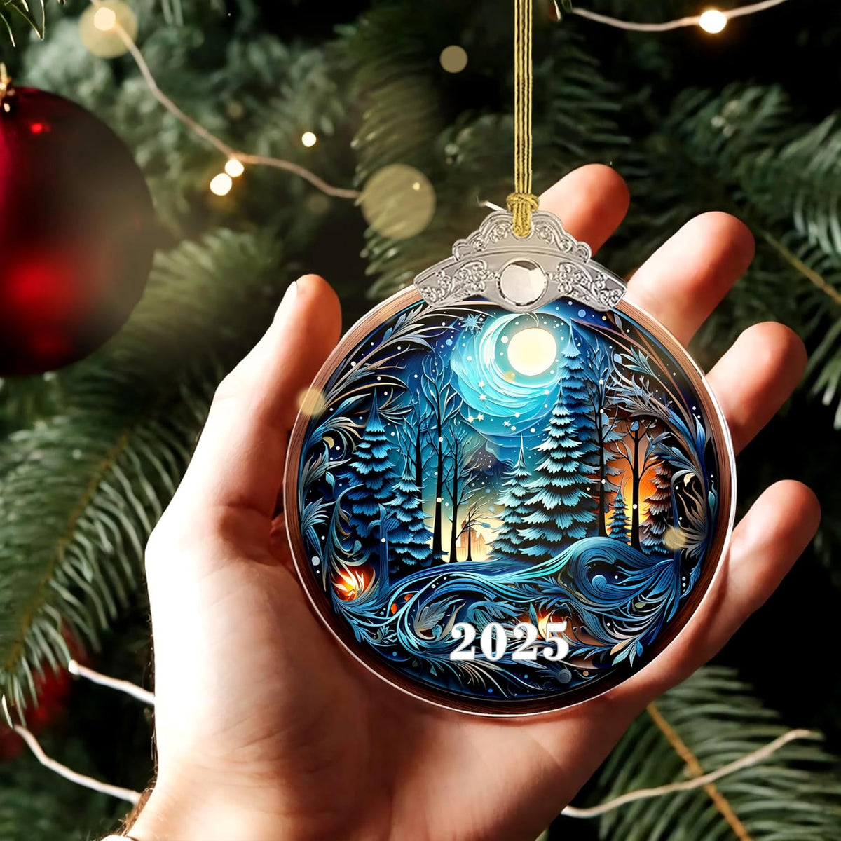 Christmas Ornaments, Tree 4 Inch Acrylic Ornament Art, Holiday Decoration, Car Interiors Decor