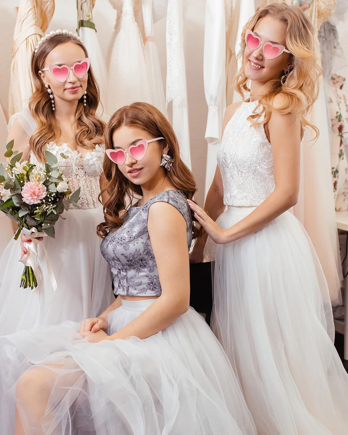 Flutesan 20 Pairs Retro Heart Sunglasses Vintage Cat Eye Heart Glasses Women Bachelorette Bride