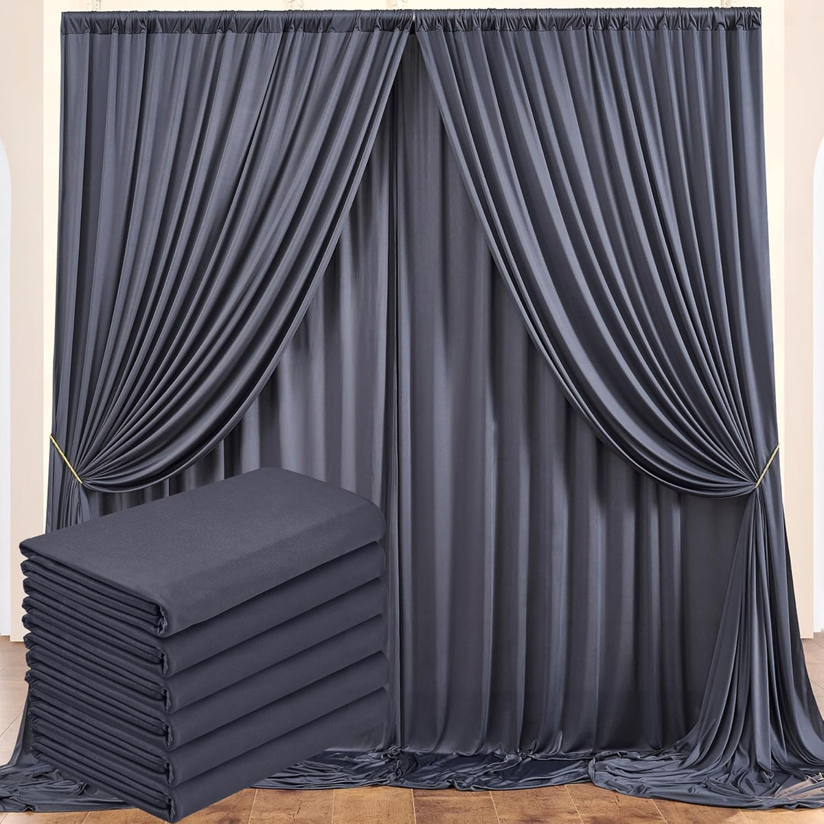 30 ft x 10 ft Wrinkle Free Charcoal Backdrop Curtain for Parties, Dark Grey Polyester Photo