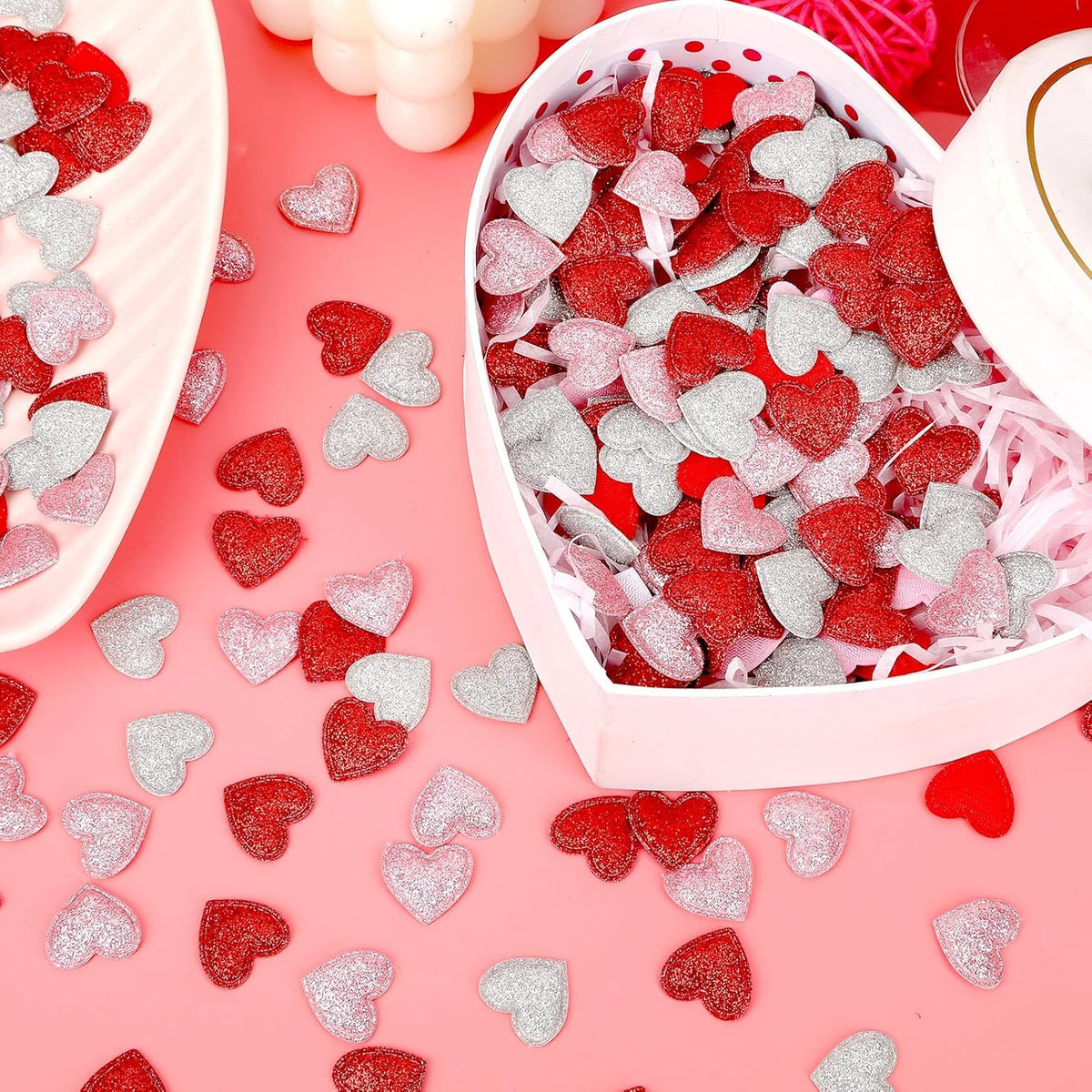 MARFOREVER Valentine's Day Felt Confetti, Glitter Heart Decorations, Foam Hearts, Romantic Shape