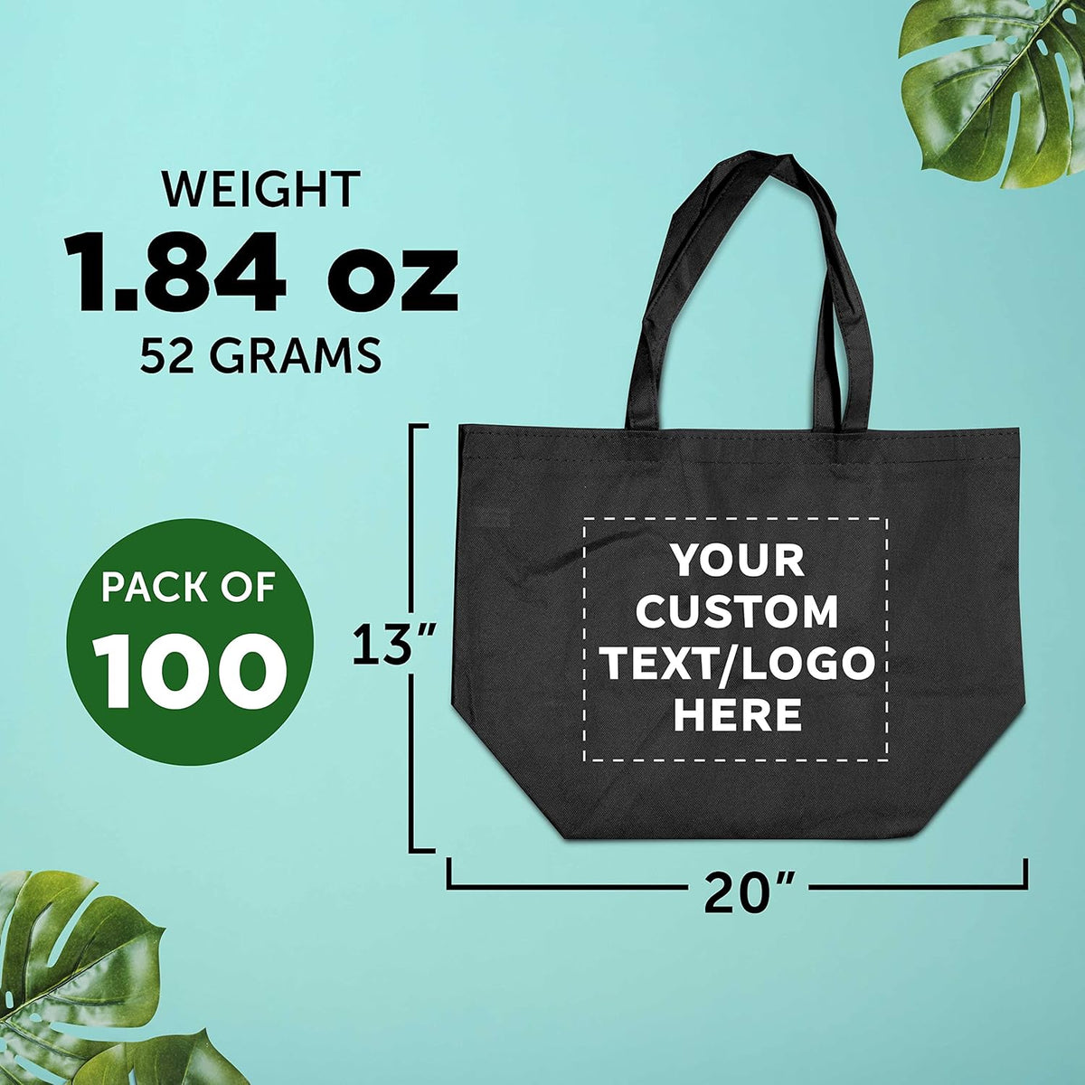 DISCOUNT PROMOS Custom Southern Style Grocery Tote Bags Set of 100 - Personalized Bulk Pack