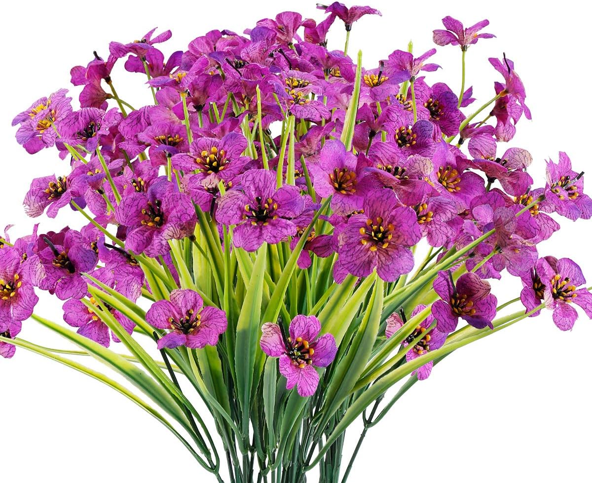 12 Bundles Artificial Flowers Outdoor UV Resistant Fake Flowers No Fade Plastic Plants Garden Porch