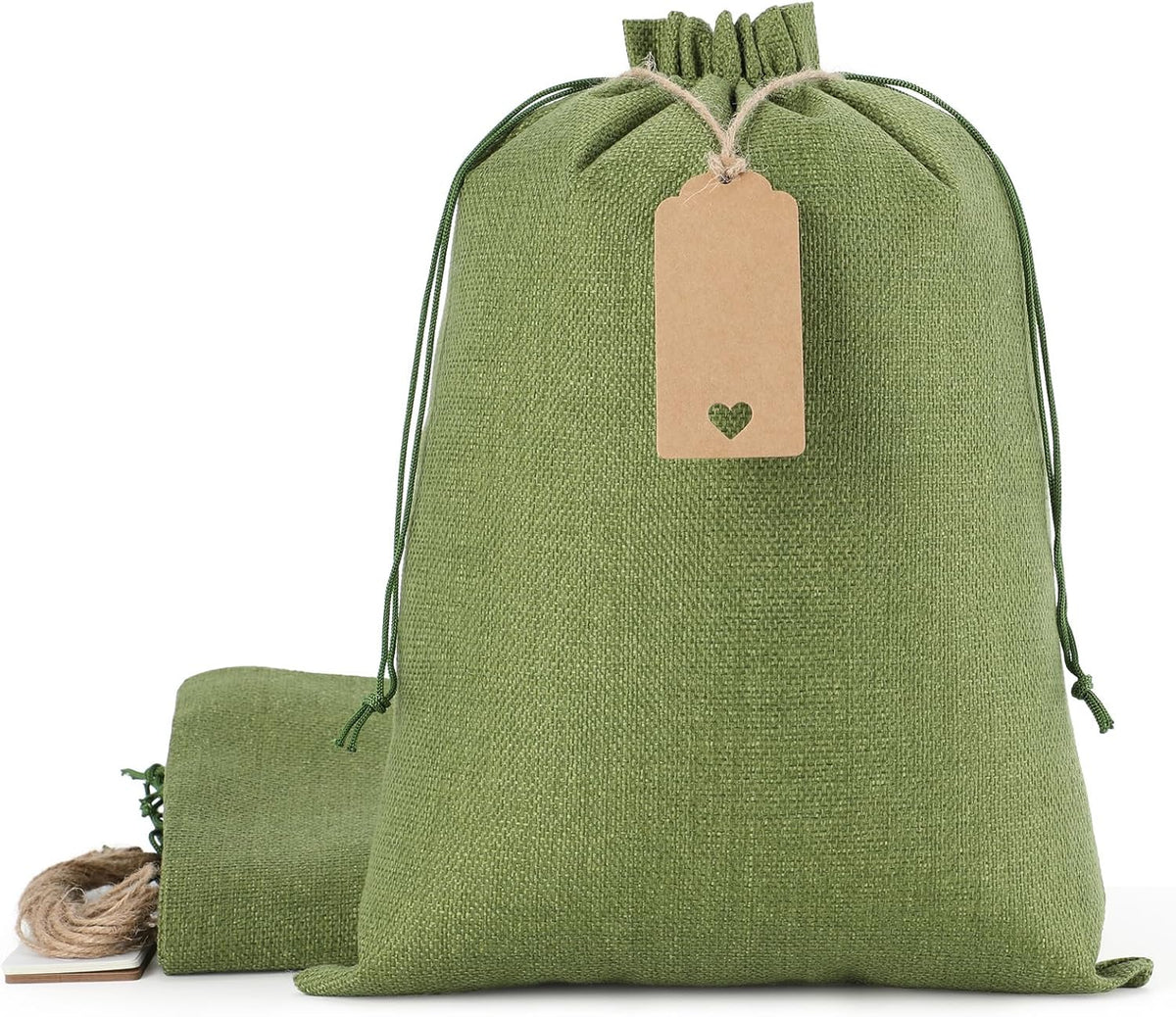 Tapleap Burlap Bags with Drawstring - 10Pcs 10x14 Green Gift Sacks for Wrapping Halloween Favors