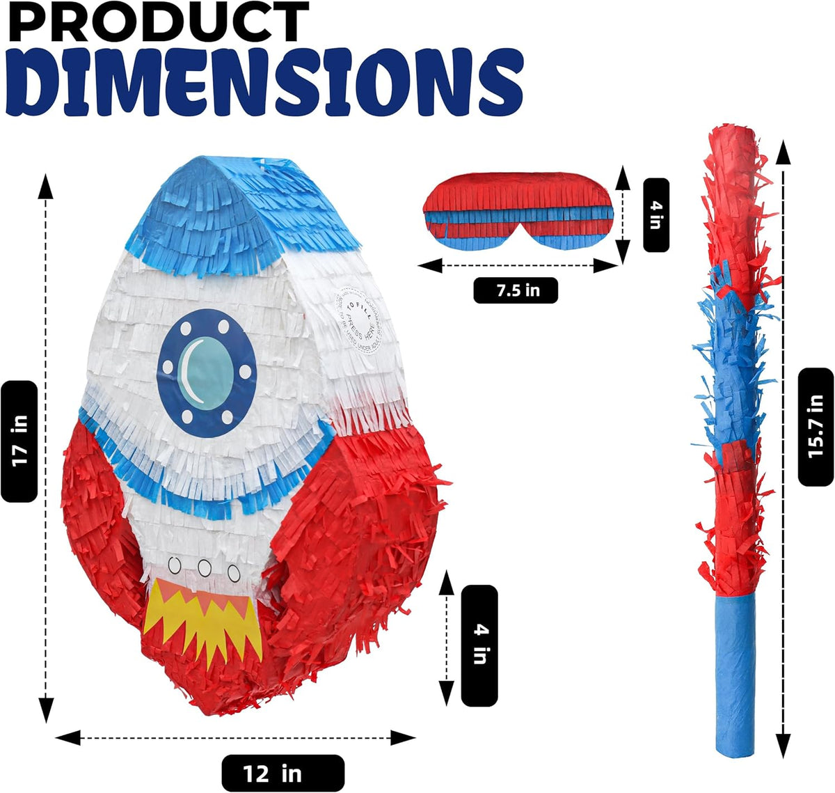 Rocket Pinatas Bundle with a Blindfold and Bat(16.5x11.4x4 Inches), Perfect for Boy's Birthday