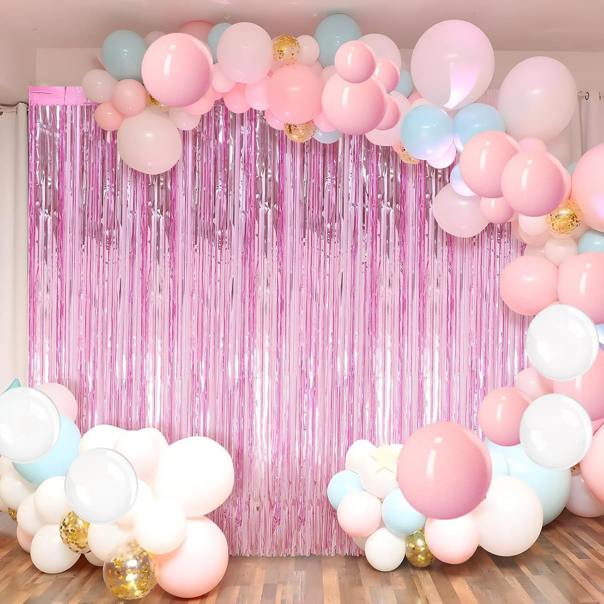 2 Pack Pink Foil Fringe Curtains Streamers Party Decorations 3.3 x 8.2 ft, Pink Tinsel Curtain