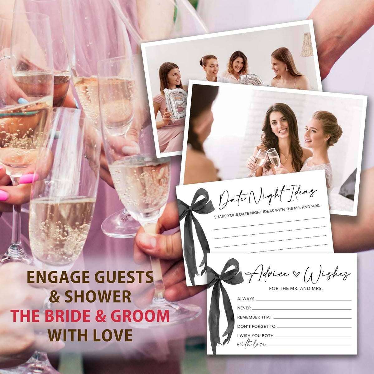 50 Pcs Advice and Wishes for the Mr and Mrs Cards in Box - Bridal Shower Guest Book - Perfect for