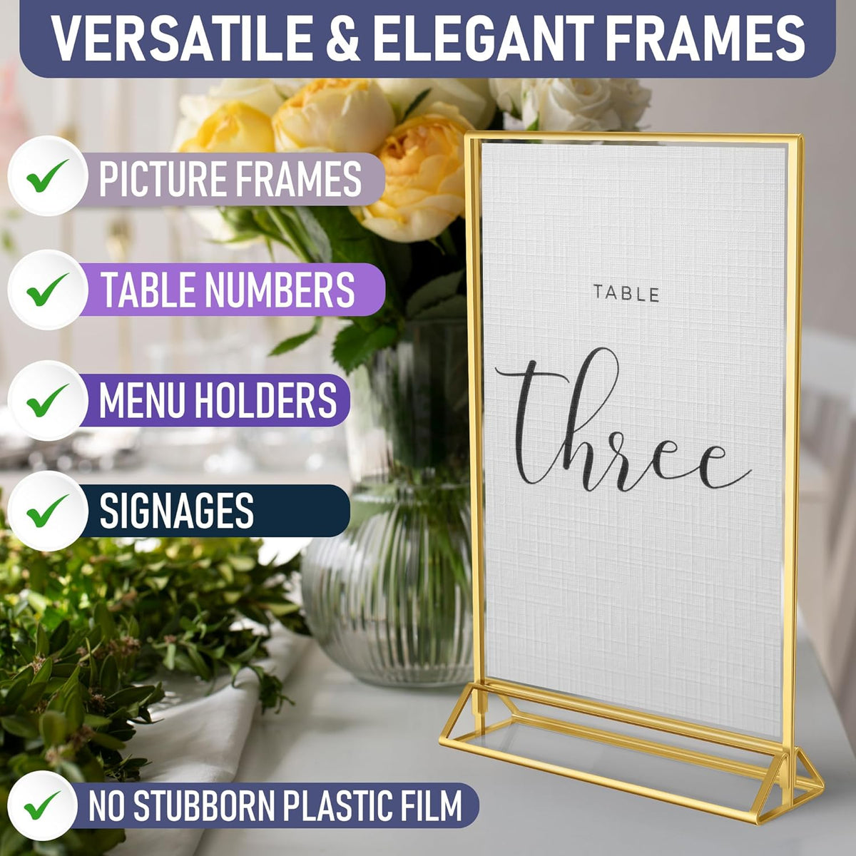 Gold Picture Frames Double-Sided, 6-Pack 8.5x11 Acrylic Table Number Holders, Clear Easel Stands