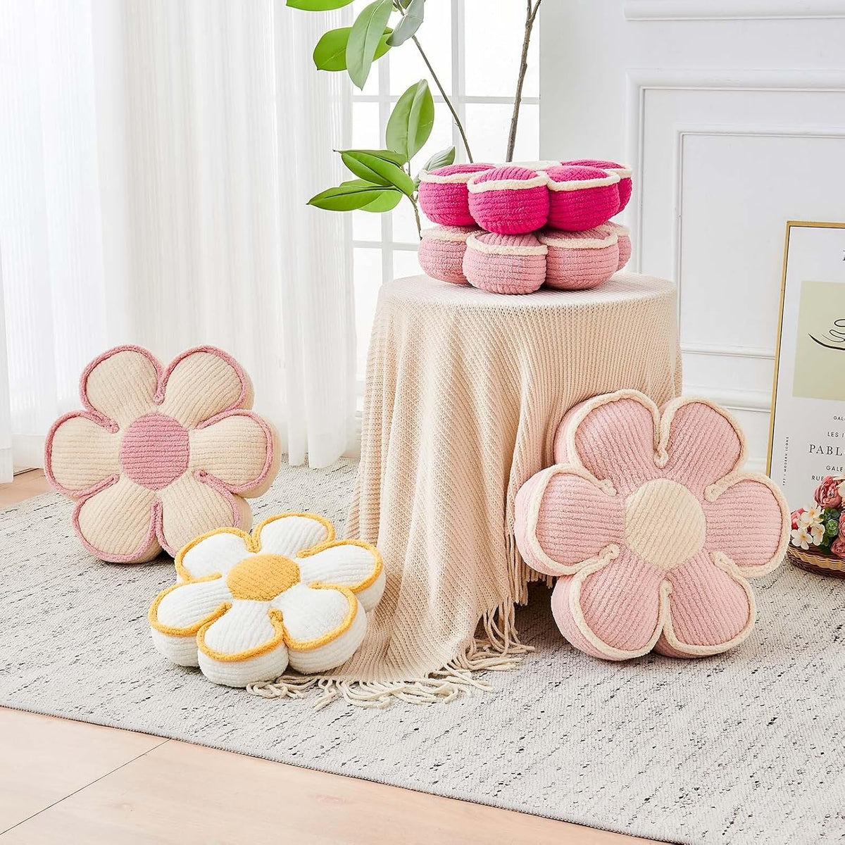 Flower Pillow, Soft Flower Decorative Throw Pillow, Cute Daisy Flower Shaped Seating Floor Cushion