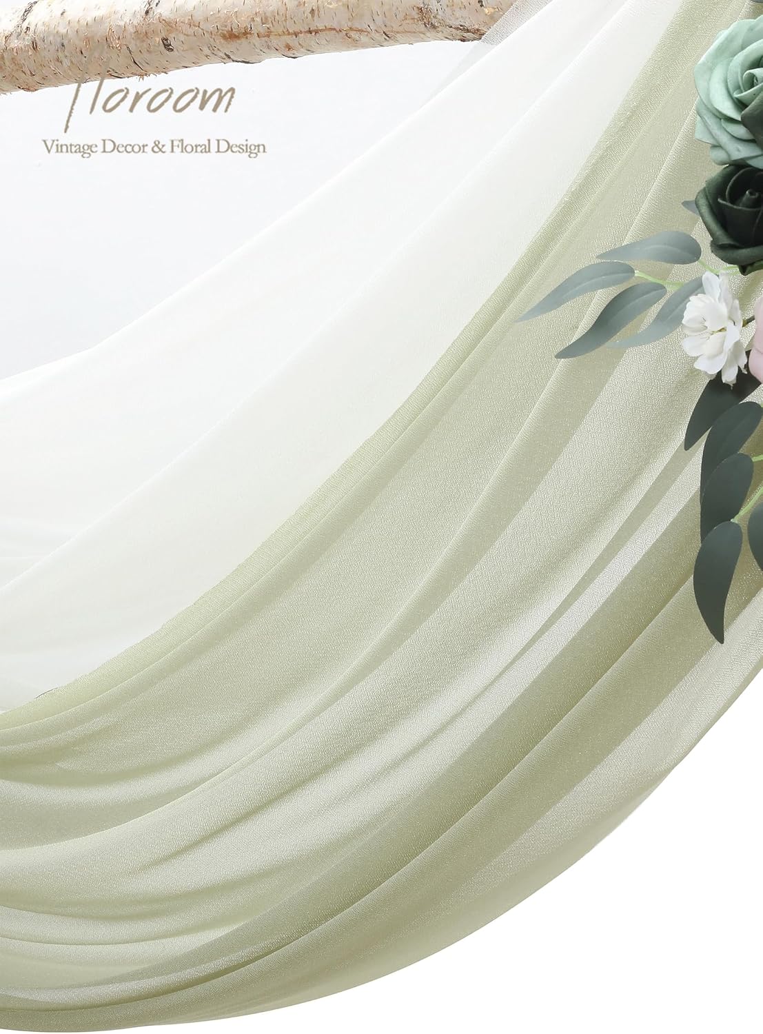 Floroom Wedding Arch Draping Fabric 2 Panels 20Ft Sage Green Chiffon Fabric Drapes Arbor Drapery