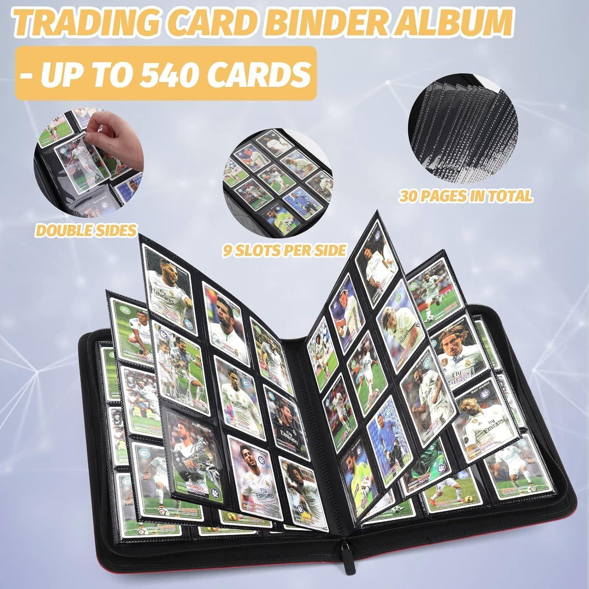 Trading Card Binder, Card Collection Binder Album Folder with 540 Side Loading Pockets, 9 Pocket