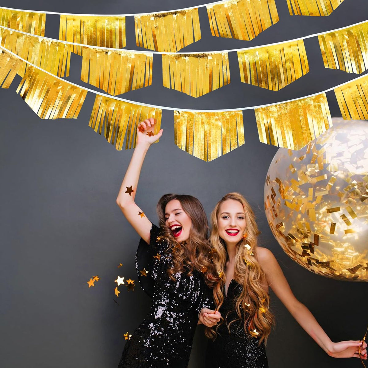 Gold Tassel Banner Double Sided Metallic Fabric Pennant Bunting Flag Garland for Graduation