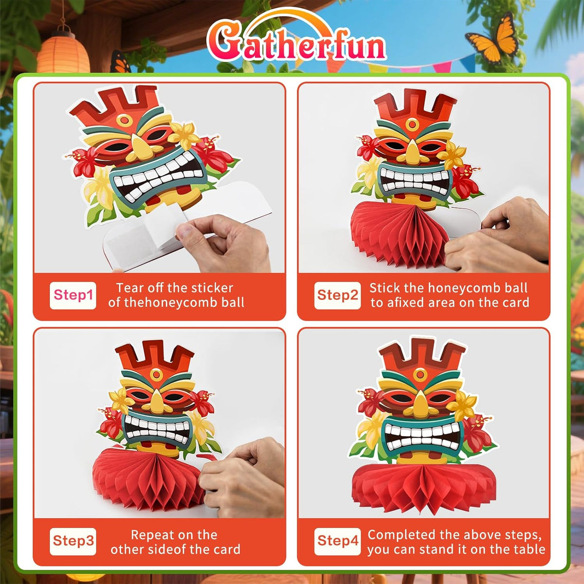 Hawaiian Luau Party Decorations Set: Aloha Theme Table Decoration with Luau Honeycomb Centerpiece
