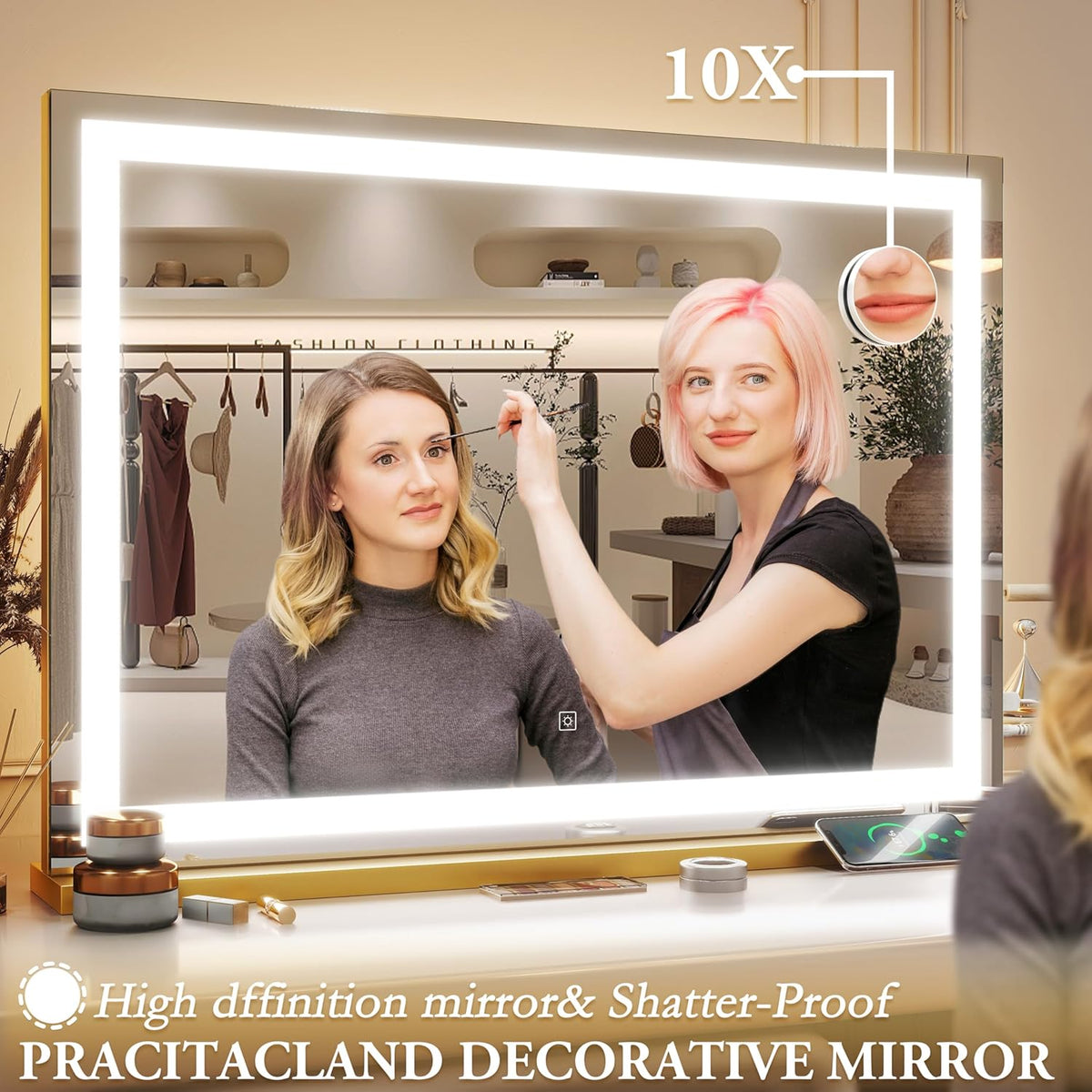 Vanity Mirror with Lights, 32" x 22" Large Lighted Vanity Mirror with Dimmable 3 Modes, LED Makeup
