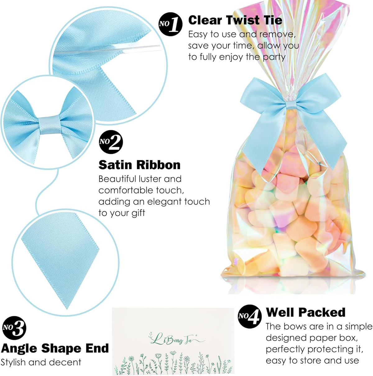 3.5" Blue Bow Satin Pre-Tied Bows for Gift Wrapping, Small Bows for Crafts, Premade Bows, Candy