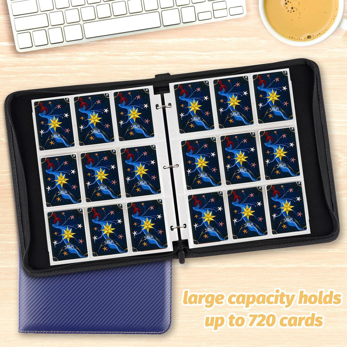 Trading Card Binder, Premium 9 Pocket Card Binder, 720 Double Sided Pocket PU Collection Binder