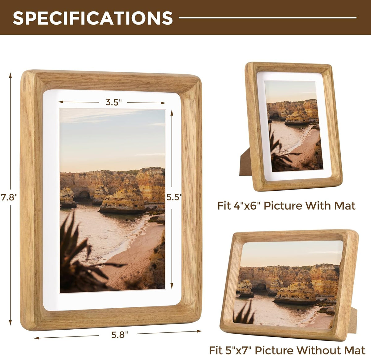 5x7 Wooden Picture Frames USA-Sourced Natural Oak Wood Solid Wood Photo Frame Handcrafted Rounded