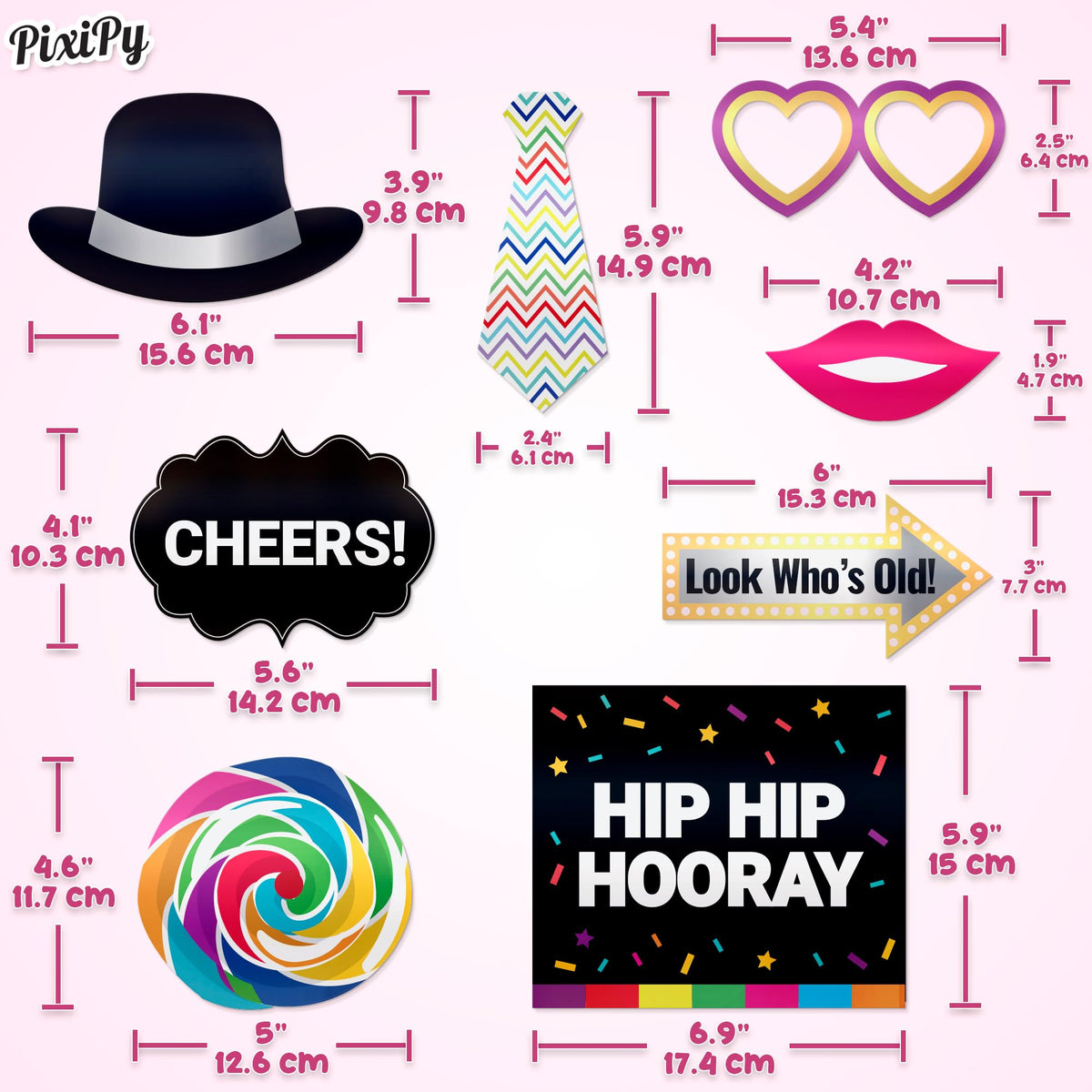 Premium Birthday Photo Booth Props Kit - 54 pc, Multicolored - Happy Birthday Party Fun Photobooth