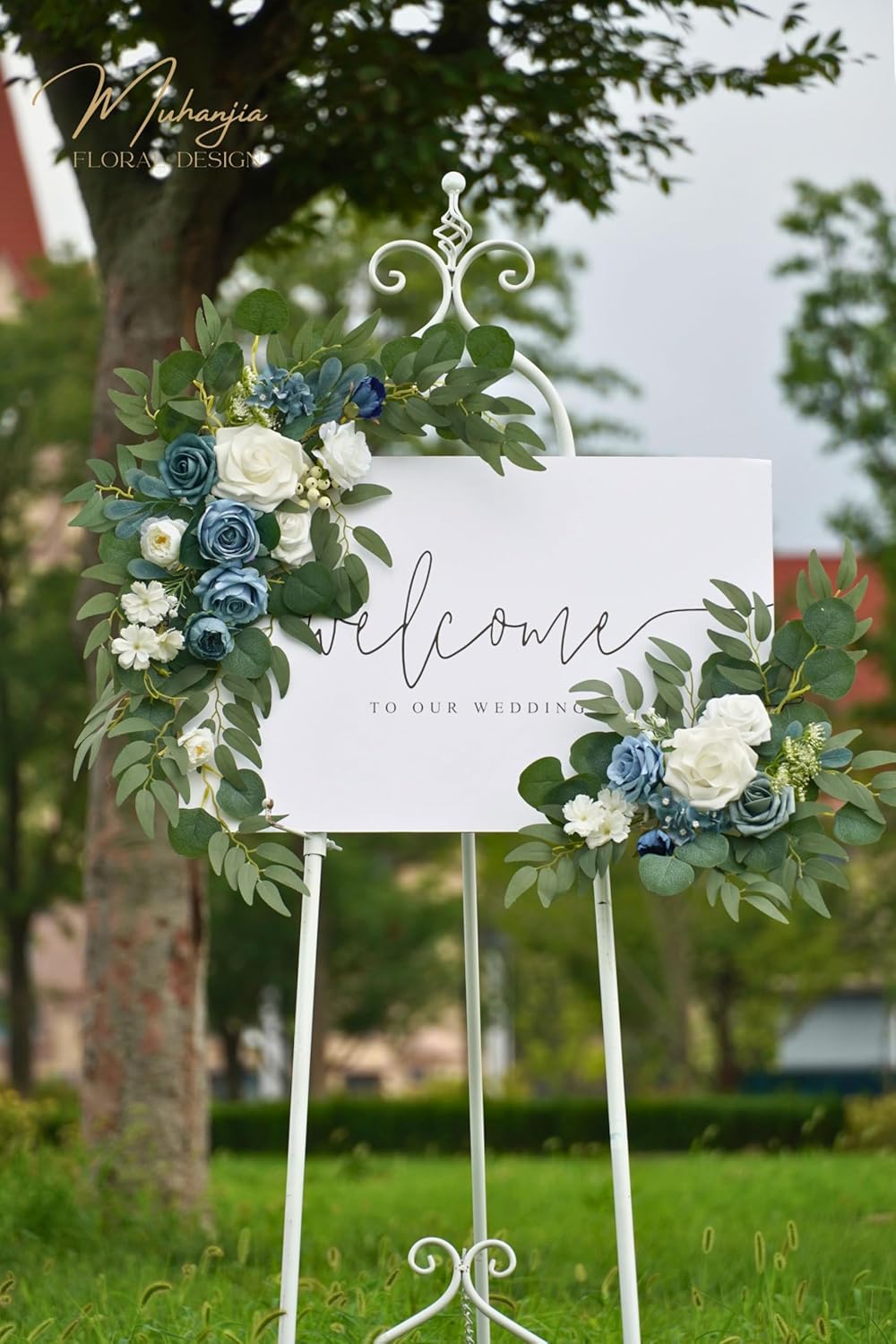 Wedding Sign Faux Flower Swag (Pack of 2) for Ceremony Party Reception Entrance Floral Decor Wall