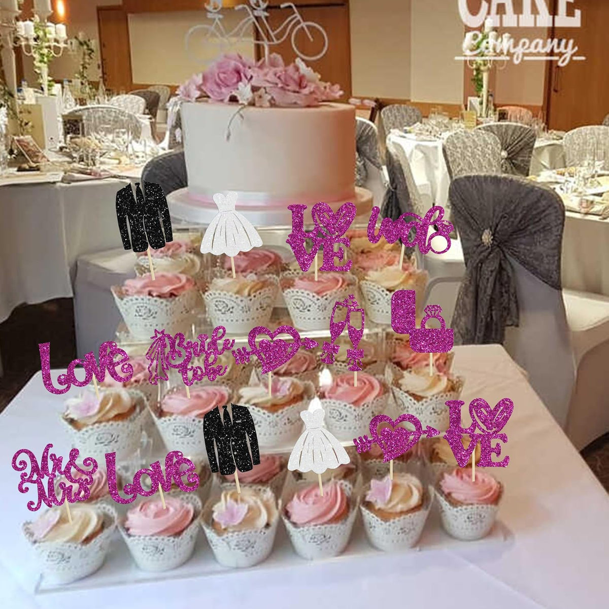 Ephlyn 30Pcs Bride to be Cupcake Toppers Glitter Wedding Cake Topper Decorations I Do Love Heart